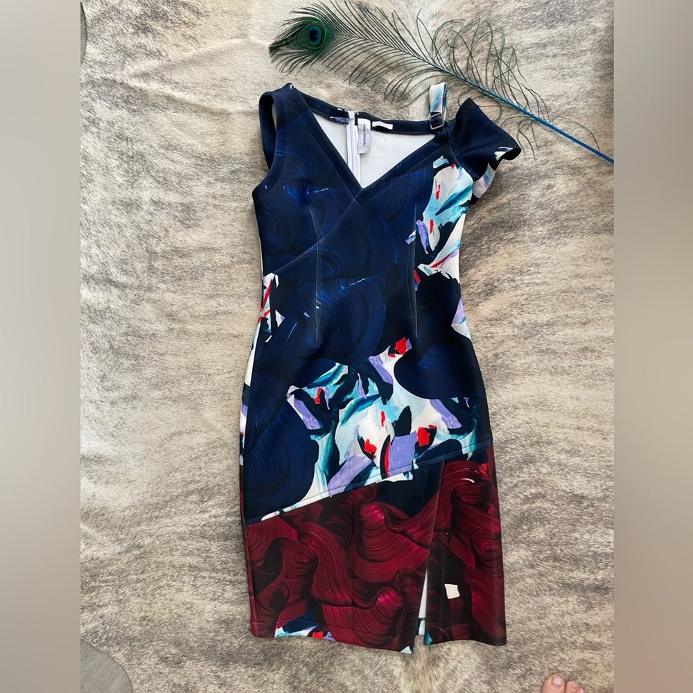 Yigal Azrouel Multicolor Abstract Scuba MIDI Dress SZ M